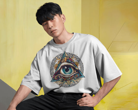 Front illuminati print white oversized