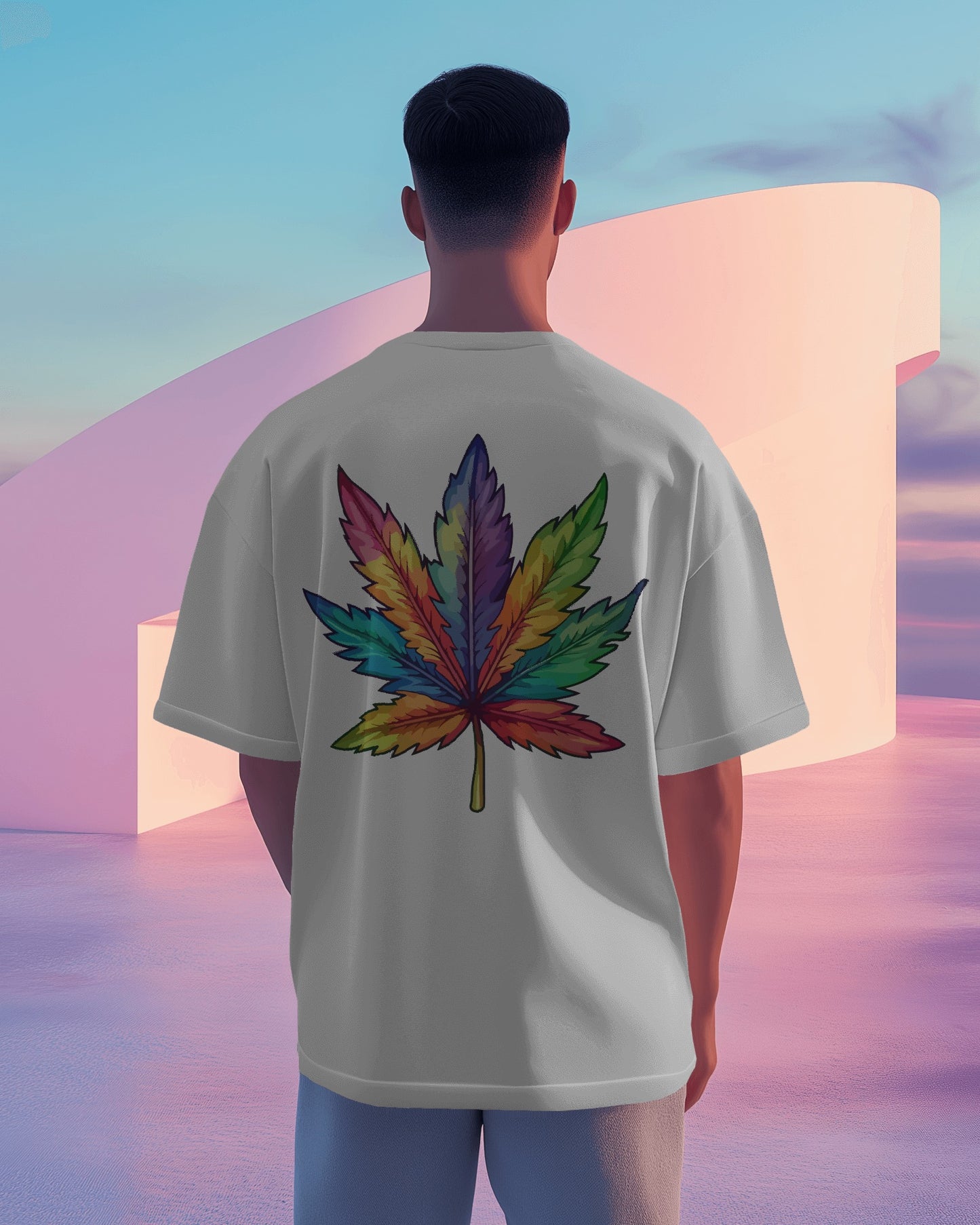 Multicolor weed leaf white oversized